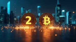 Modern trading desk with shiny USDT and USDC coins; minting sparks forming 2.8 billion against a glass regulatory skyline.
