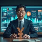Realistic header photo: Japanese cabinet in the center, holographic yen, icons of tax cuts and crypto tokens.