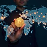Central figure holding a JPYC token, world map with Asia highlighted and yen symbols; regulated on-chain payments.