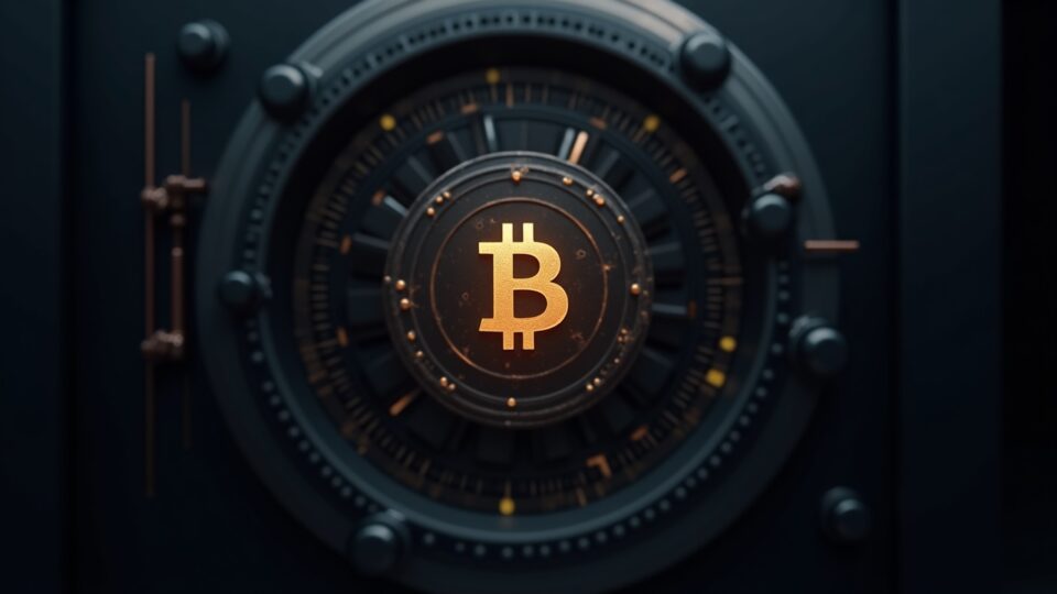 Government vault or trading screen with a Bitcoin icon, symbolizing institutional adoption in the Eurozone