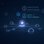 Token icon over a multi‑chain network with Marketnode Gateway; Maybank and BNP Paribas branding.