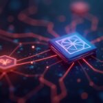 Close-up: MetaMask icon transforming into a MASK token, with neon and blurred background.