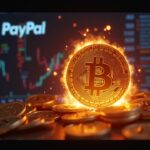 Photorealistic scene of a mint/burn dashboard with Paxos and PayPal logos, tokens burning to zero to illustrate a $300 trillion error.