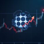 Polkadot logo breaking bullish resistance, clean crypto desk background and ascending chart, pointing to the JAM upgrade and governance.