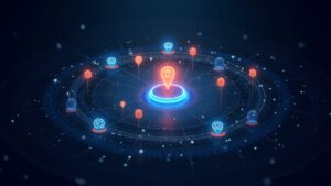 Photorealistic AI hub: RECALL tokens orbit a central wallet, with governance layers and the Base network's glow.