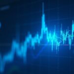 Robotic trader triggers price spike on on-chain order book, neon blue graph.