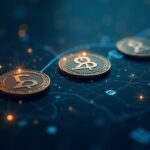 Photorealistic image of a digital ledger with three highlighted RWA tokens and a timeout, showing real assets and governance.