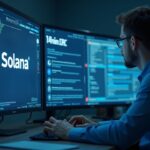 Analyst before holographic screens with Solana, deadline Nov 14, 2025, FOMC minutes and Aster badge, a sign of regulatory pressure and institutional adoption.