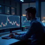 Solana trader at a modern desk with screens and a bullish chart toward 300, overlays of ETF and institutional flows