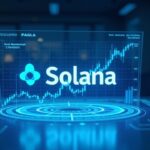 Solana logo over a trading desk, holographic charts show low inflows and a price below $200.