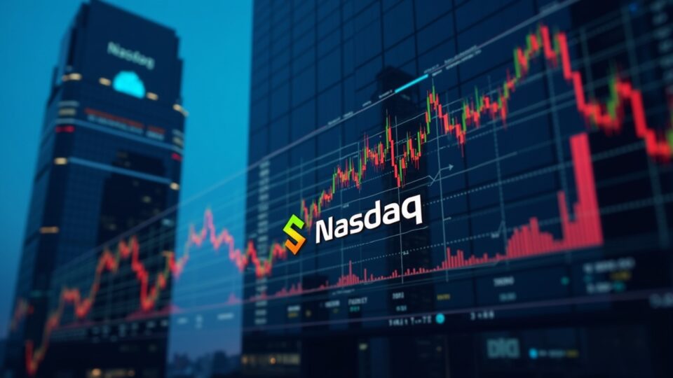 Solana logo in front of a Nasdaq-type tower, with an ascending chart and Alpenglow glow.