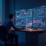 Photorealistic header: trader at a modern desk, Solana branding, holographic charts show 125B DEX and 17% inflows, Alpenglow.