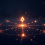 Logo of Stellar Lumens connected to institutional nodes and an ascending chart with sparks of Protocol 23.