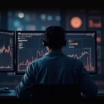 Realistic trader watches monitor showing a BNB memecoin spike, micro trades, with a CZ-like avatar in the background.