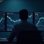 Trading professional in front of a monitor with crypto options charts, showing ETH, SOL, XRP and the CME logo.