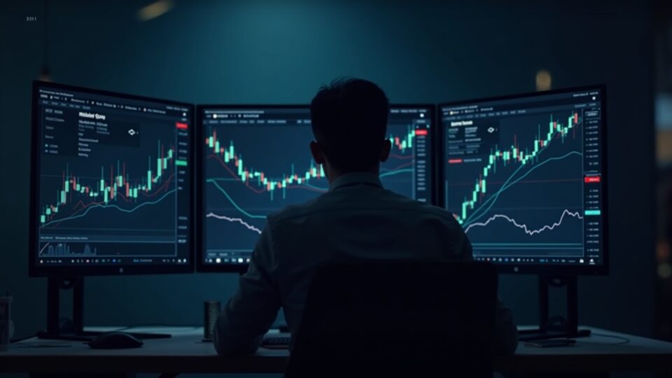 Trading professional in front of a monitor with crypto options charts, showing ETH, SOL, XRP and the CME logo.