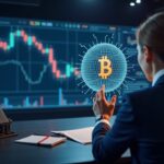 Photorealistic header: central analyst, BTC hologram and tickers HIVE, FIGR, MSTR; mining and tokenization in focus.