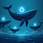 Whale over the Chainlink logo, LINK moving to private wallets and rising price chart.