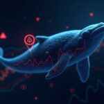 Silhouette of a crypto whale over a trading chart with the SHIB, ADA and ZORA icons, indicating significant selloffs.