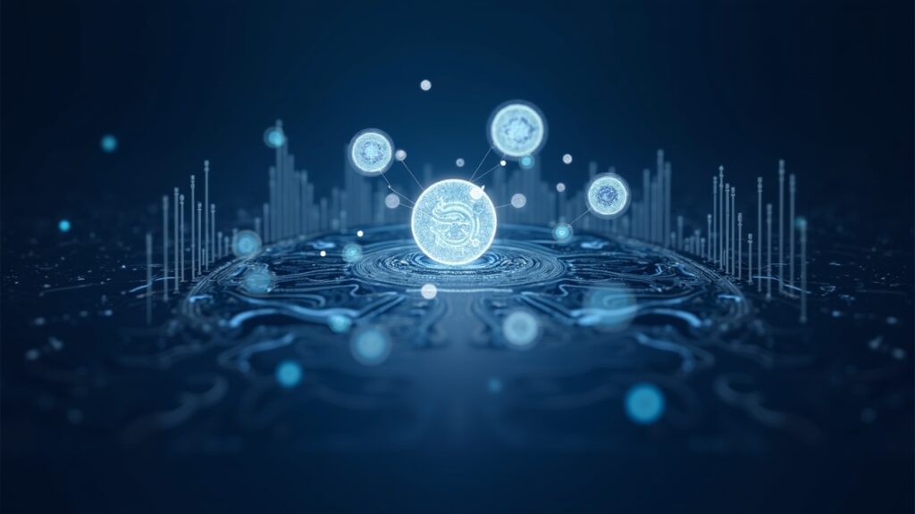 Central illustration of XDC Network and Contour with digital ledger, stablecoins in tokenized trade documents.