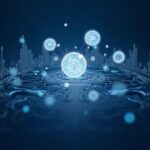 Central illustration of XDC Network and Contour with digital ledger, stablecoins in tokenized trade documents.