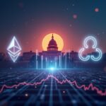 Photorealistic header: ETH, XRP and SOL logos centered, Capitol in the background, liquidity bars and circuit glow.