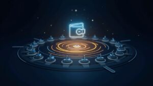 Central wallet icon with a ring of faint wallets, a bright 80% wedge, and CZ and Apriori logos illustrating Sybil risk.