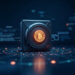 Secure digital vault with a blockchain ledger and stablecoin emblem, with regulatory code and a Bermuda backdrop.