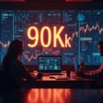 Crypto photo report: Bitcoin at 90k with a glowing ticker, Ethereum and XRP on the rise, miners dominating a decentralized network.