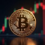 Photorealistic Bitcoin coin with an upward candlestick chart in the background, highlighting 105.5k and ETF/institutional flows