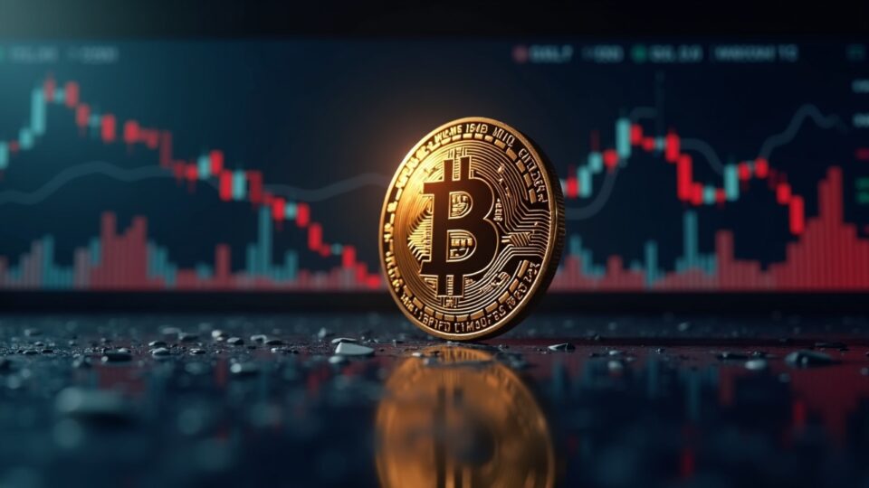 Bitcoin glyph rises above a dynamic price chart with institutional inflows and ETF activity in background.