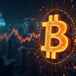 Photorealistic header with a Bitcoin symbol in the center, on-chain flows and a December calendar.