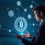Fintech analyst examines a British payments network with floating stablecoins and the BoE emblem in the background.