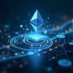 Photorealistic header: bridge between Ethereum Layer 2 and DBS, JPMD in a hologram, 24/7 cross-border settlements