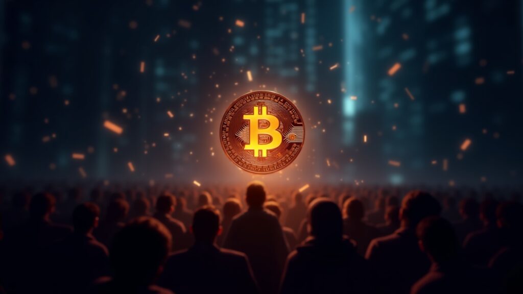 Bitcoin above 102k, glowing Zcash emblem amid a digital crowd; privacy and institutional support.