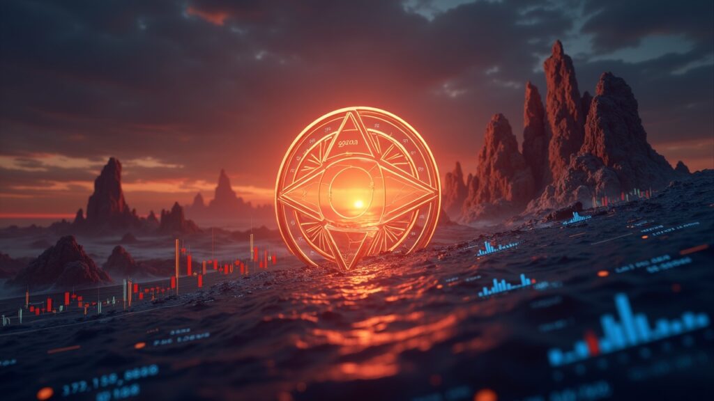Cardano logo over a price chart, with on‑chain flows and whale wallets against a sunrise.