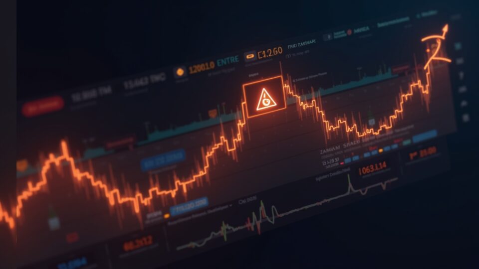 CZ portrait beside a rising ASTER price chart, with faded on-chain data streams and a warning icon.