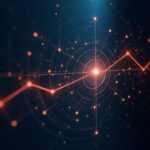 Photorealistic DeFi vault with TVL chart and connected nodes, showing valuation, risks and institutional participation.