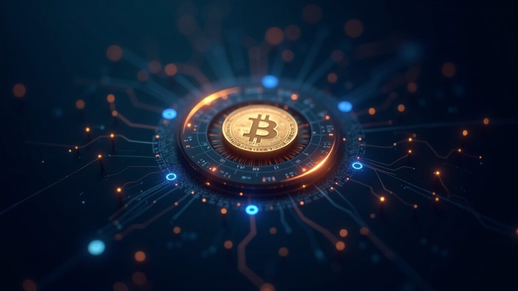 dShares token connects crypto icons (BTC, ETH) and stock symbols, Chainlink data on an on-chain index panel.