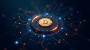 dShares token connects crypto icons (BTC, ETH) and stock symbols, Chainlink data on an on-chain index panel.