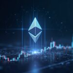 Ethereum logo rising from 3,053 toward 4,000 on a chart, surrounded by traders and holographic data flows.