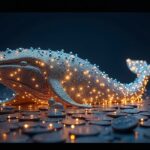 Realistic sculpture of an Ethereum whale, created with coins and nodes, alongside a price chart near 3000 USD.