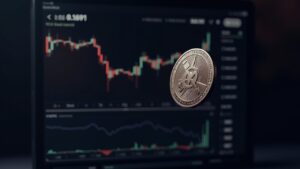 Hedera HBAR coin in front of a trading panel with price 0,1691 and high volume at support 0,1688.