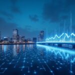 KR1 on the London Main Market, city skyline, holographic blockchain mesh and bullish charts.
