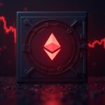 Corporate ETH validator with Ethereum logo, illuminated vault and a red market symbolizing MAVAN.