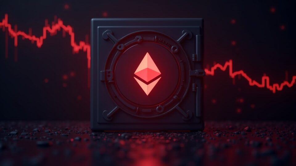 Corporate ETH validator with Ethereum logo, illuminated vault and a red market symbolizing MAVAN.