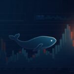 Silhouette of a whale over a MON chart with a padlock and illuminated MON logo on a crypto background.