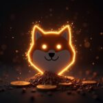 Shiba Inu Logo with digital burning effect erasing SHIB, alongside supply graph and Shibarium nodes in blockchain background