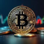 Bitcoin in the center with a split chart: blue-chips rise and altcoins fall, suggesting a K-shaped recovery and greater regulatory focus.