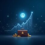 Solana over bullish graph, treasury briefcase and digital tokens orbiting, blue newsroom-style lighting